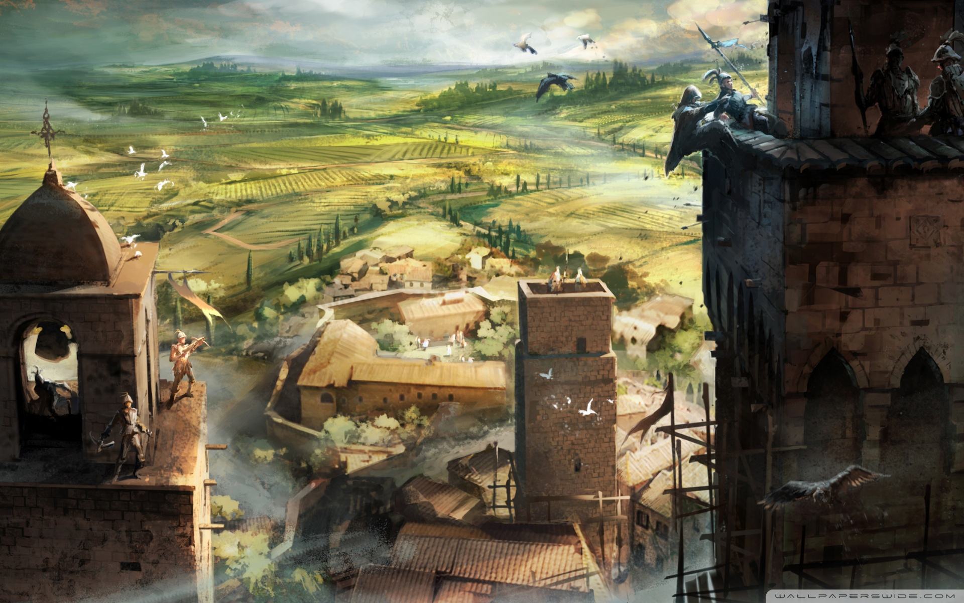 Обои Assassins Creed, панорама игры 1920x1200
