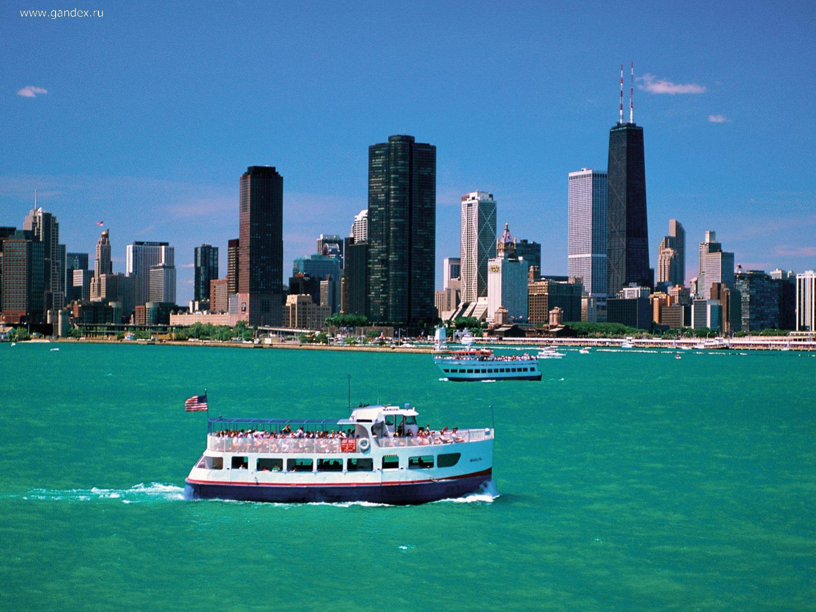 Обои Чикаго, Иллинойс, вид с моря, для рабочего стола, города, пароход, море 1600x1200