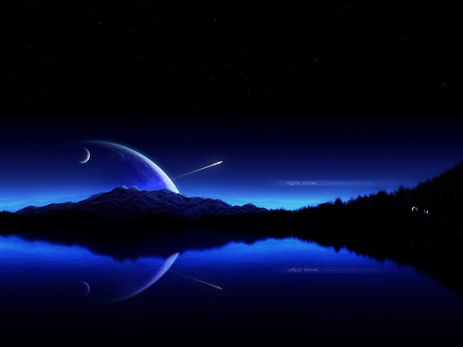 Обои Красивый синий закат на озере, природы 1600x1200