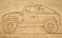 Land Rover нарисован на песке / 1920x1200
