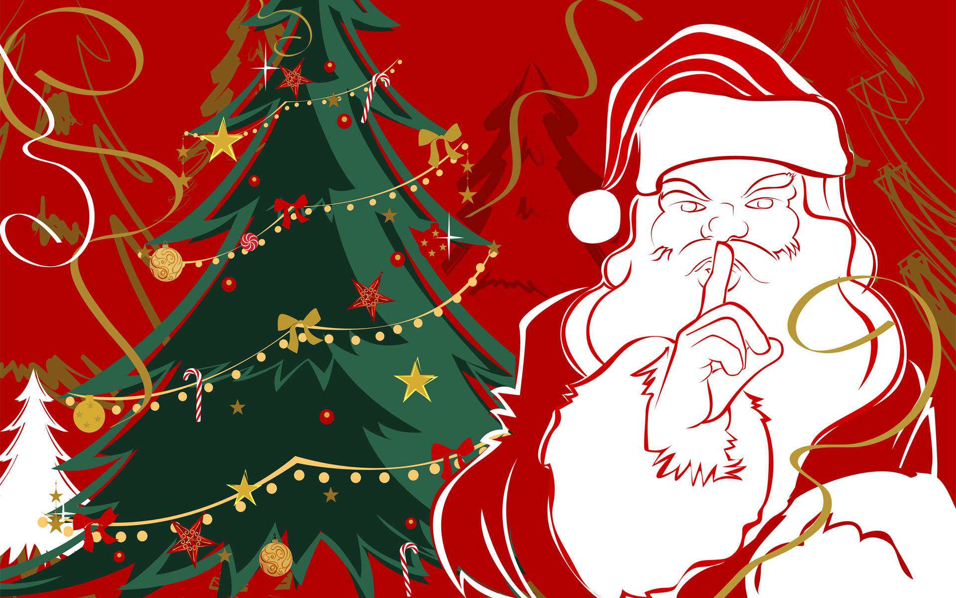 Обои Нарисованный Дед Мороз и елка 1920x1200