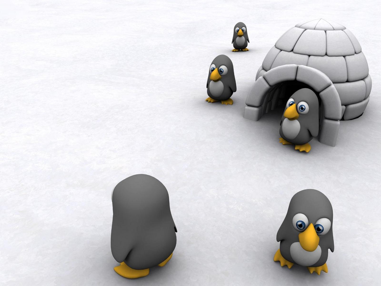 Обои Прикольные пингвины - 3D на рабочий стол 1600x1200