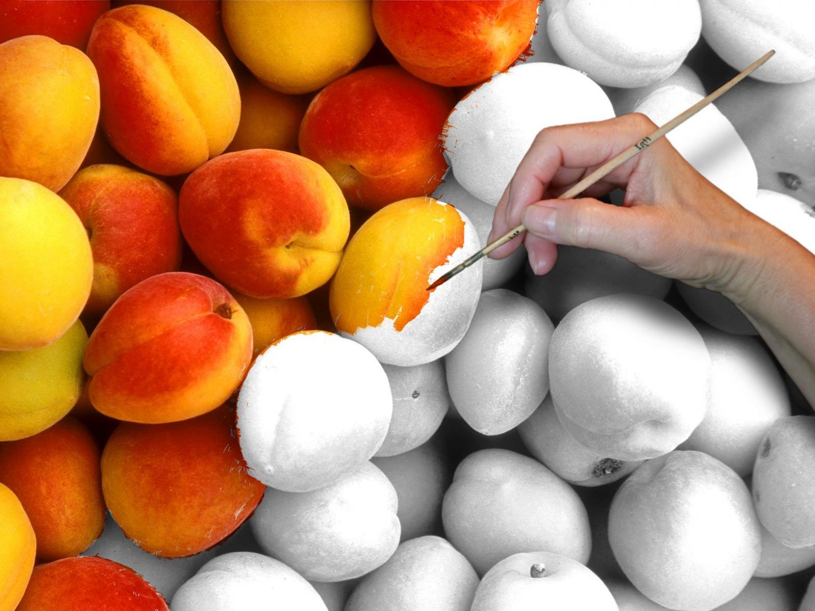 Обои Раскрашивая персики - креативные фрукты 1600x1200
