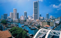 Река Сингапур в Сингапуре, город, на рабочий стол / 1600x1200