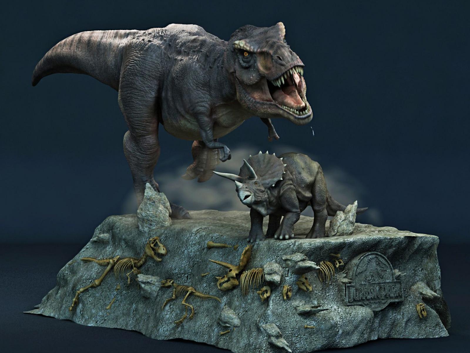 Обои Скачать - 3D модели динозавров: тиранозавр, трицератопс 1600x1200