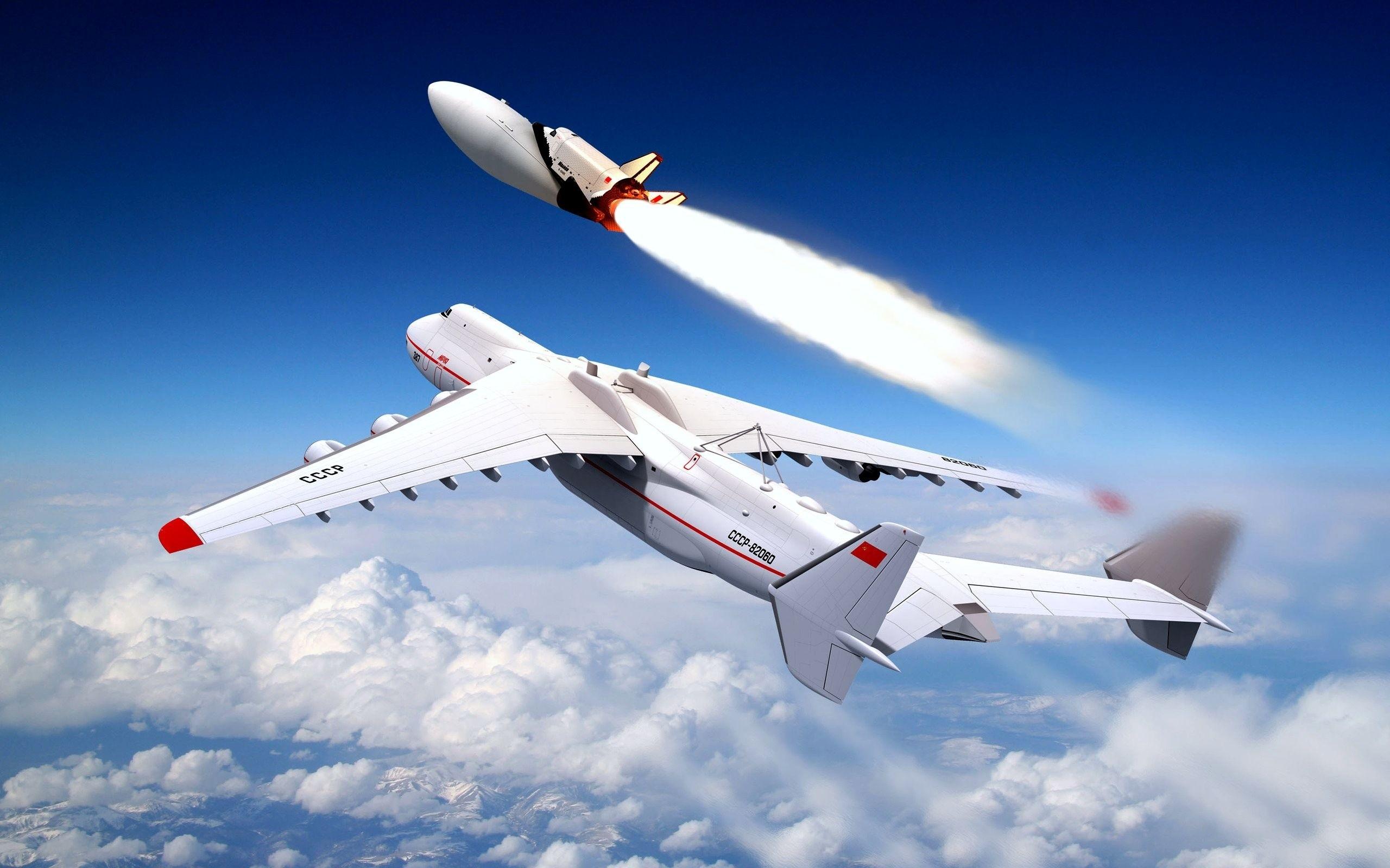 Обои Запуск Российского Шаттла Буран с грузового самолета 2560x1600