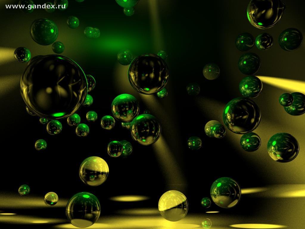 Обои Зелёно-жёлтые сферы, пузыри,абстракция - для рабочего стола 1024x768