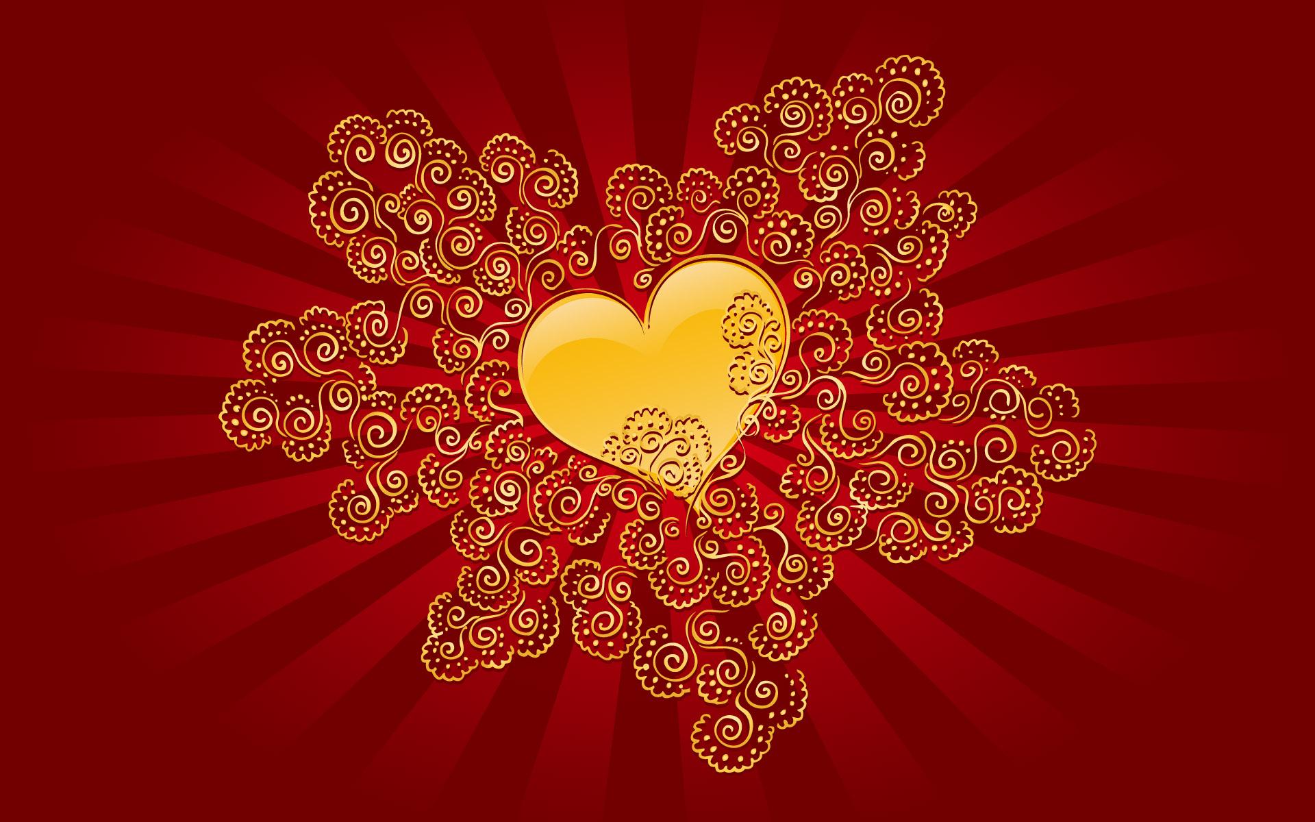 Обои Золотое сердечко в День Святого Валентина 1920x1200